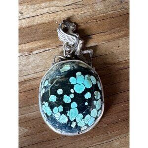 Hubei Turquoise Pendant Silver Winged Goddess